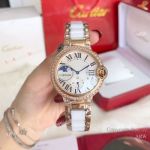 Copy Cartier Ballon Bleu quartz 36mm Watch White Ceramic&Rose Gold Case